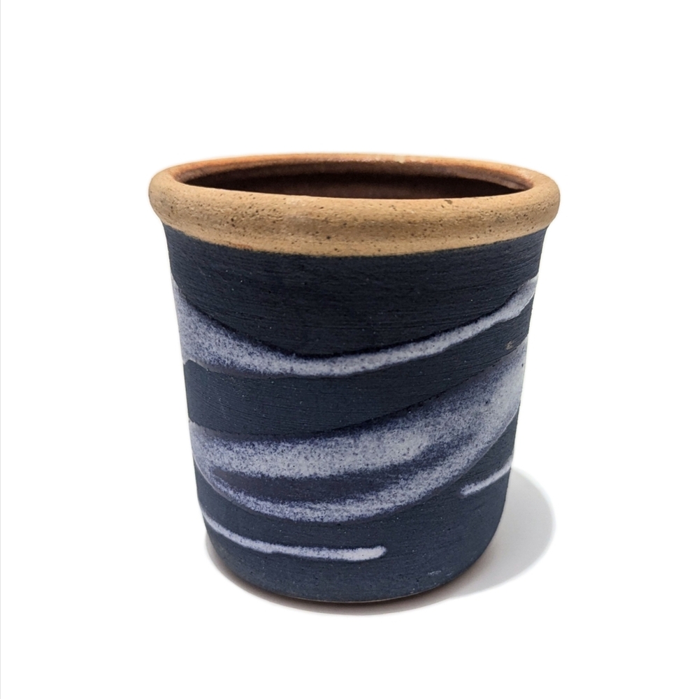 Dominican Republic Ceramic Art Pottery Indigo Blue White Glazed Small Planter